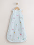 White/Blue Embroidered Muslin 1 Tog Sleeveless Baby Sleep Bag