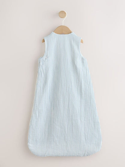 White/Blue Embroidered Muslin 1 Tog Sleeveless Baby Sleep Bag
