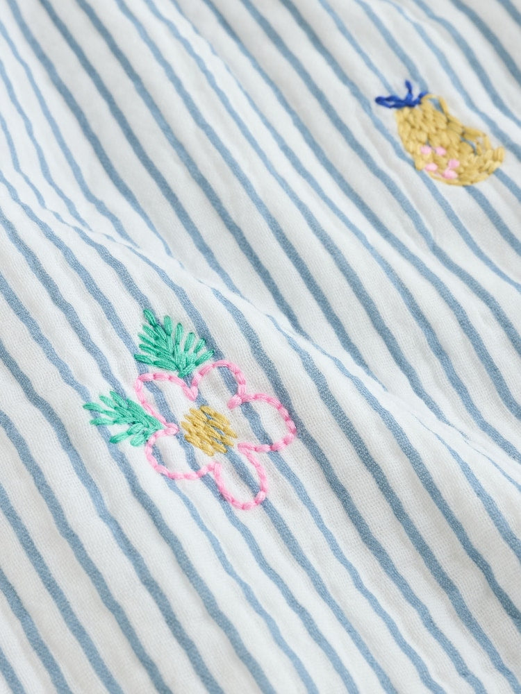 White/Blue Embroidered Muslin 1 Tog Sleeveless Baby Sleep Bag