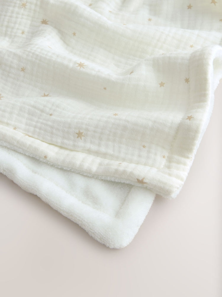 Neutral Delicate Star Muslin Baby Fleece Blanket - Size ONE