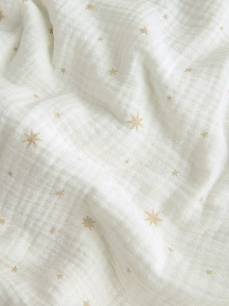 Neutral Delicate Star Muslin Baby Fleece Blanket - Size ONE