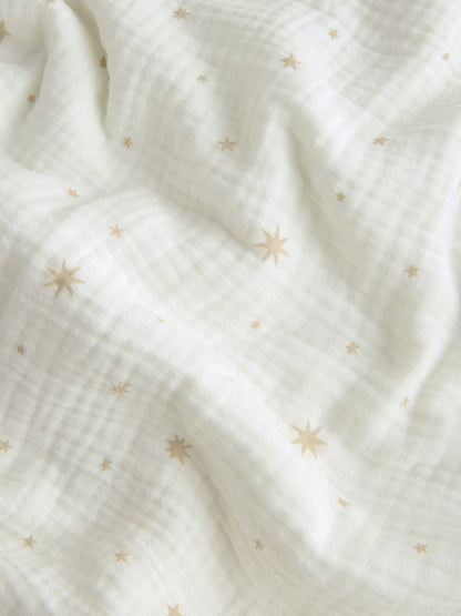 Neutral Delicate Star Muslin Baby Fleece Blanket - Size ONE