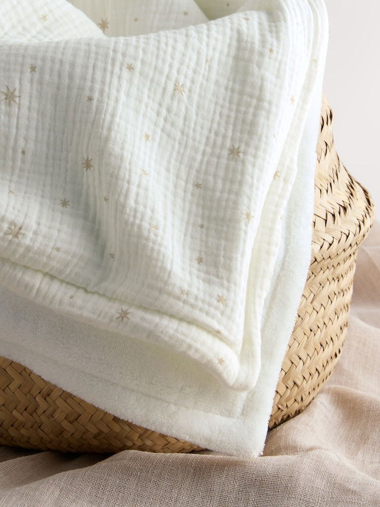 Neutral Delicate Star Muslin Baby Fleece Blanket - Size ONE