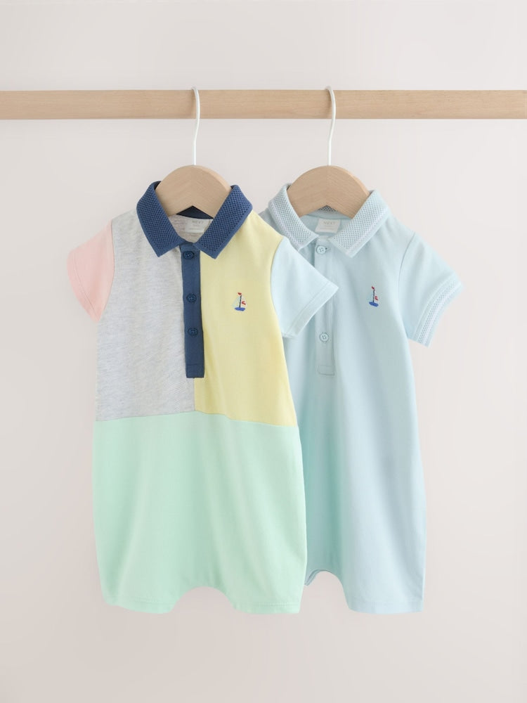 Grey colourblock Jersey Collared Rompers Baby 2 Pack - block / 12-18 Months (80-86cm)