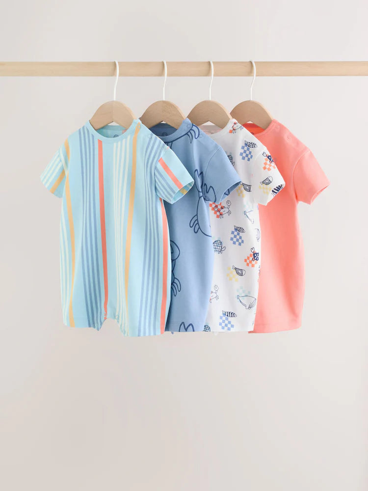 Coastal Crab Print Jersey Baby Rompers 4 Pack