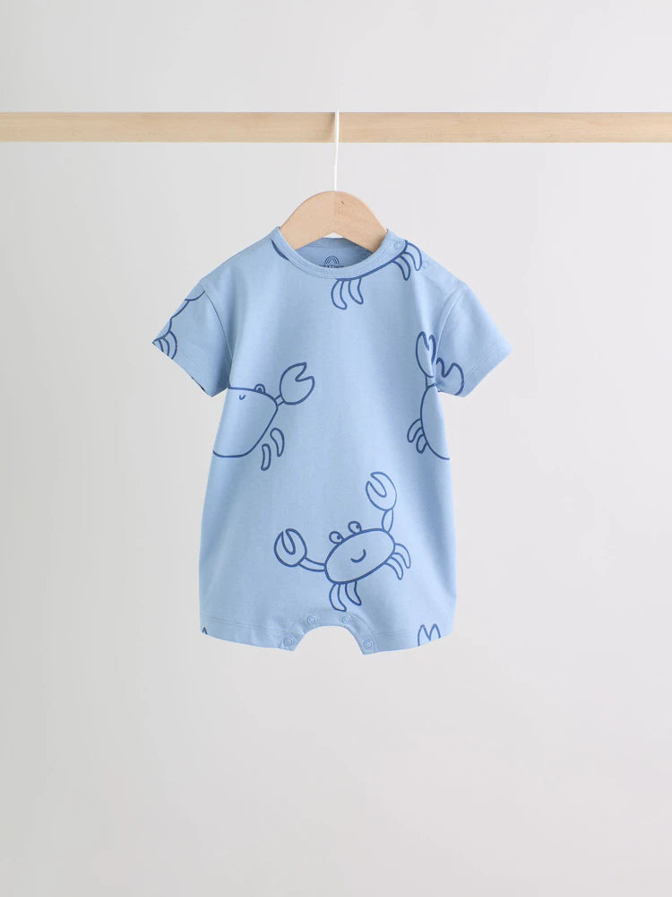 Coastal Crab Print Jersey Baby Rompers 4 Pack