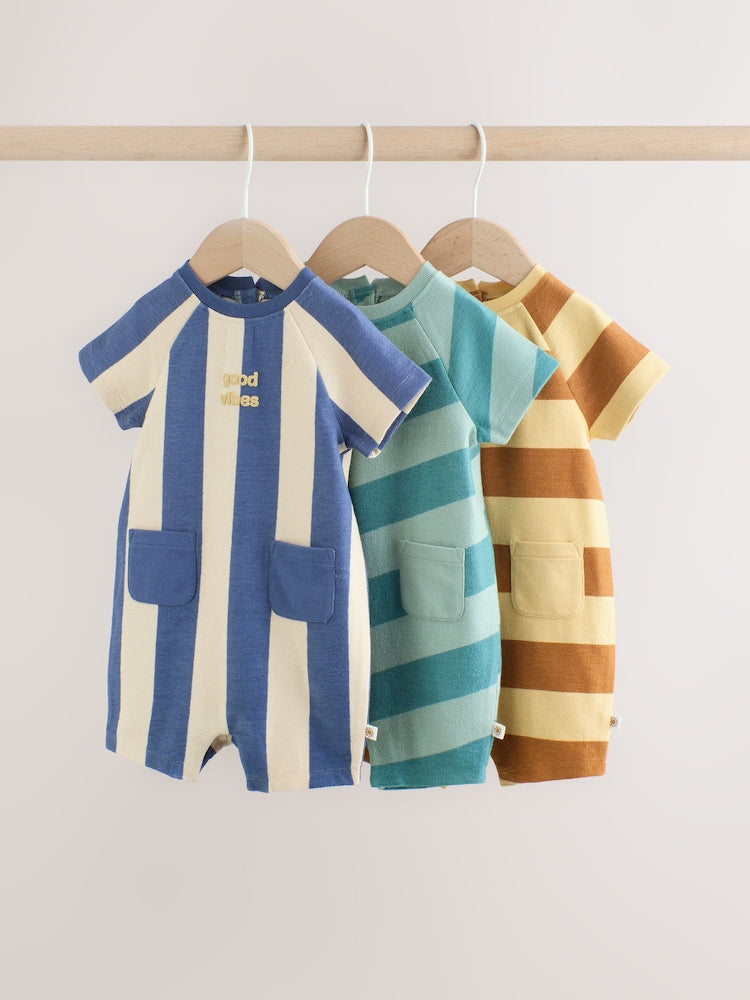 Striped Jersey Baby Rompers 3 Pack - Striped / 12-18 Months (80-86cm)