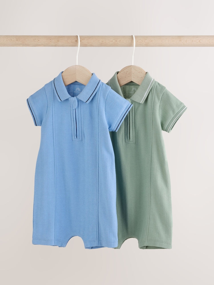 Blue/Green Jersey Collared Rompers Baby 2 Pack - Blue/Green / 12-18 Months (80-86cm)