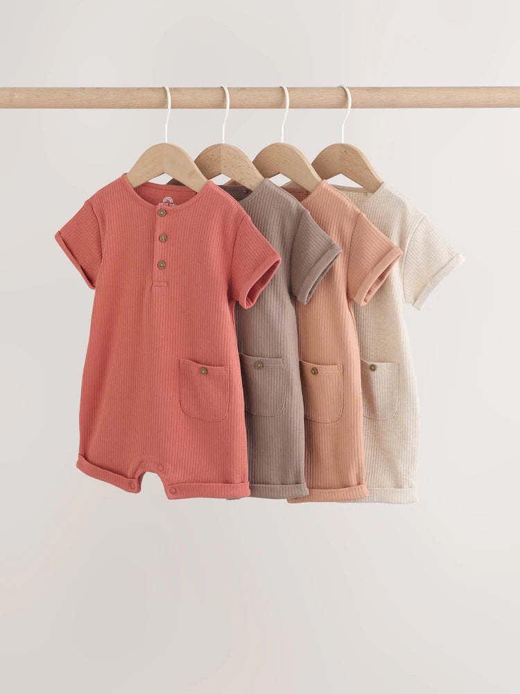 Orange Grandad Button Neck Baby Rompers 4 Pack