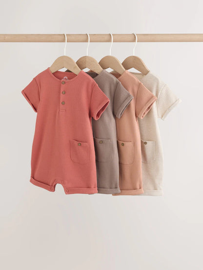 Orange Grandad Button Neck Baby Rompers 4 Pack