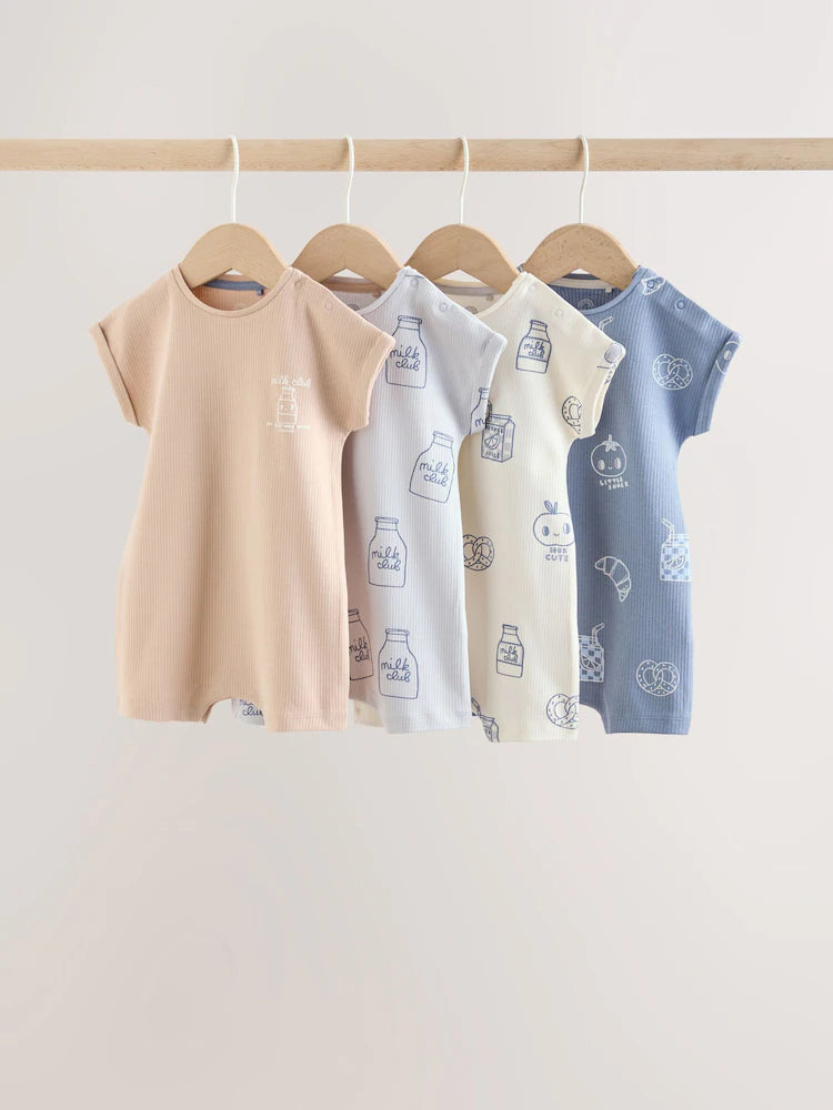 Blue/Neutral Milk Club Jersey Baby Rompers 4 Pack