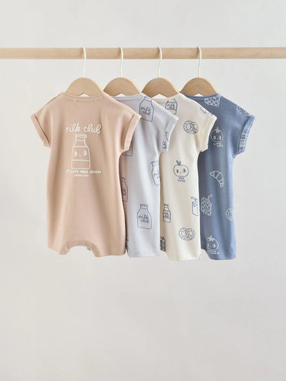Blue/Neutral Milk Club Jersey Baby Rompers 4 Pack