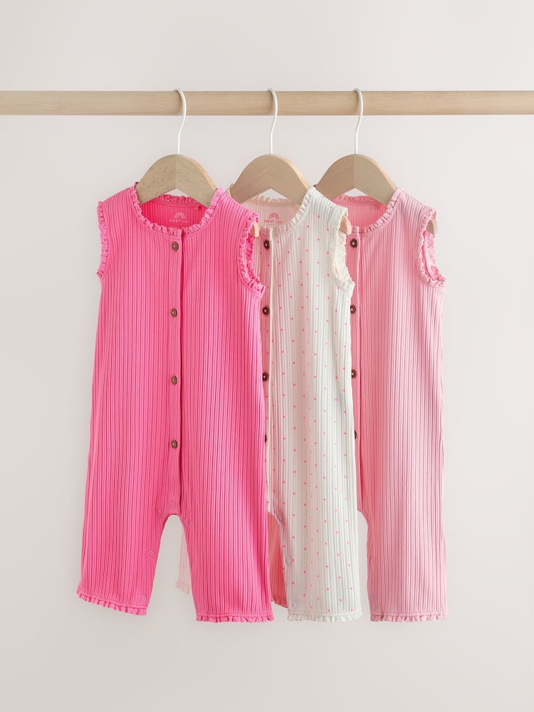 Pink Tonal Button Through Wide Leg Jersey Baby Rompers 3 Pack - Pink Tonal Button Through Wide Leg / 12-18 Months (80-86cm)