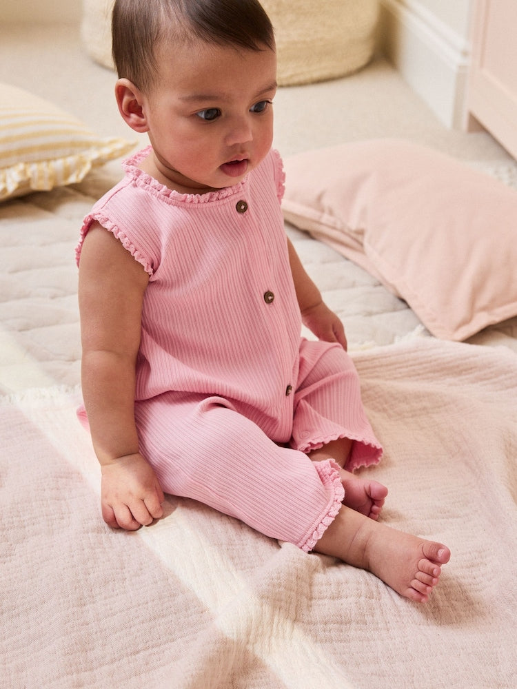 Pink Tonal Button Through Wide Leg