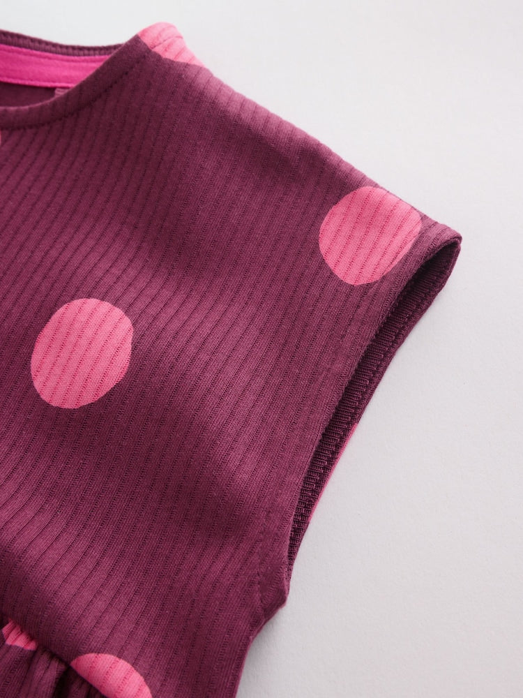 Pink Polka Dot Button Through Baby Rompers 3 Pack