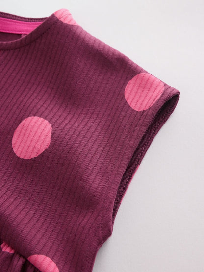 Pink Polka Dot Button Through Baby Rompers 3 Pack