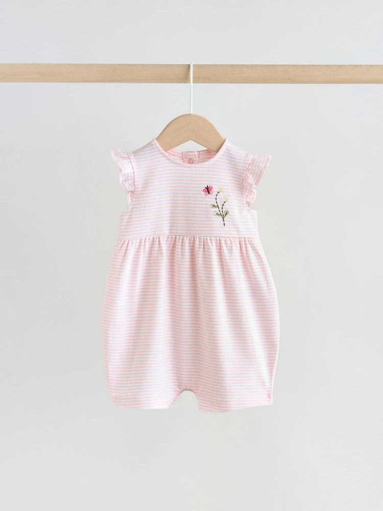 Pink Floral Frill Shoulder Baby Rompers 3 Pack