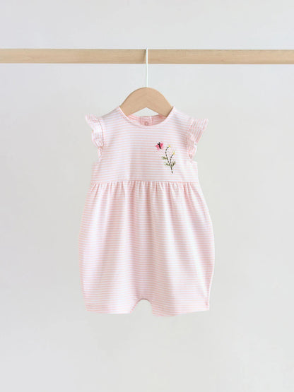 Pink Floral Frill Shoulder Baby Rompers 3 Pack