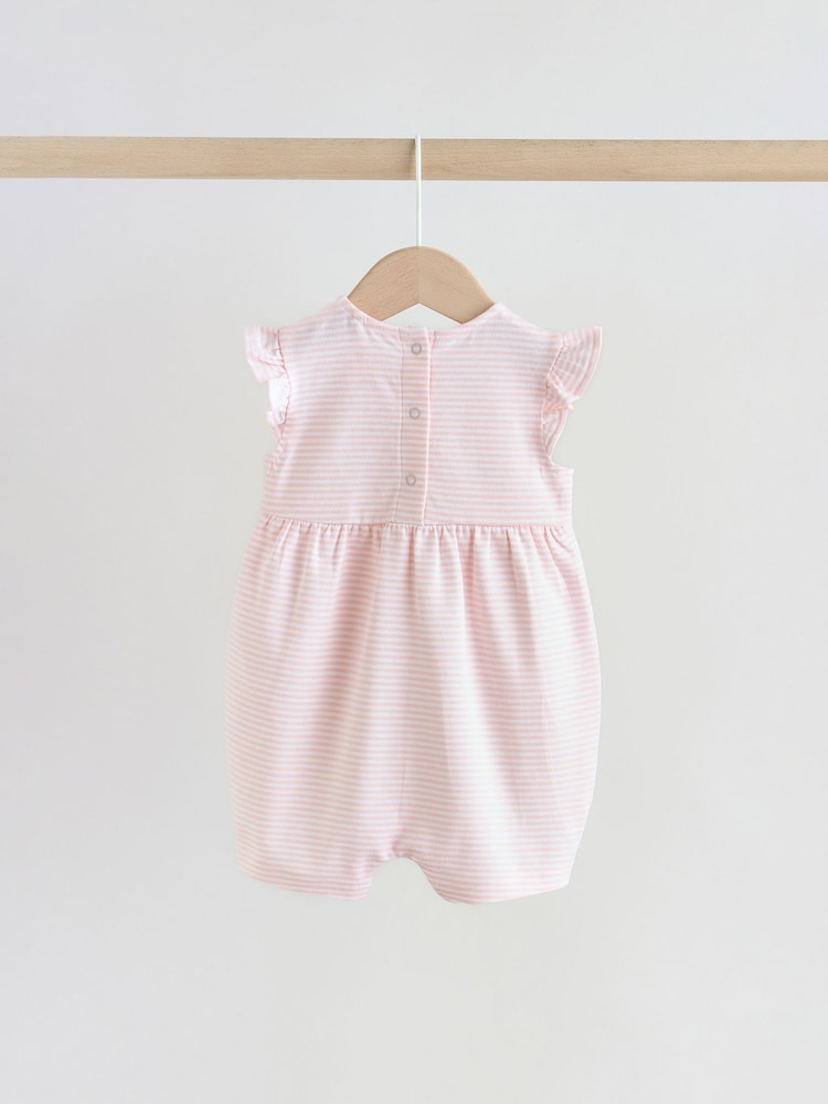 Pink Floral Frill Shoulder Baby Rompers 3 Pack