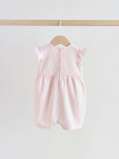 Pink Floral Frill Shoulder Baby Rompers 3 Pack