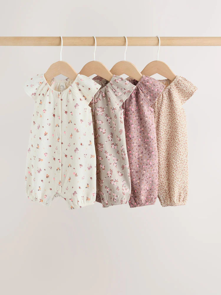 Neutral Floral Popper Through Jersey Baby Rompers 4 Pack