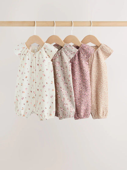 Neutral Floral Popper Through Jersey Baby Rompers 4 Pack