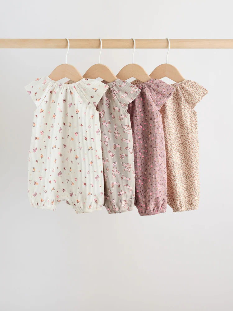 Neutral Floral Popper Through Jersey Baby Rompers 4 Pack