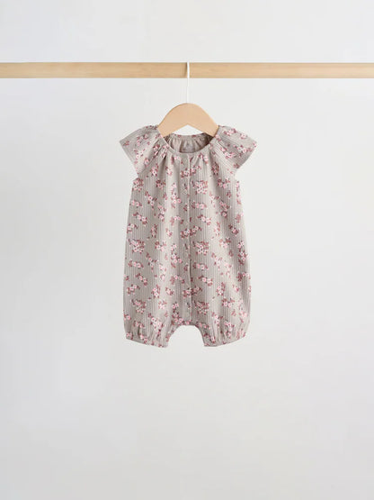 Neutral Floral Popper Through Jersey Baby Rompers 4 Pack