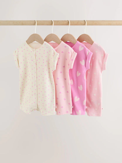 Pink Tonal Heart Popper Through Jersey Baby Rompers 3 Pack