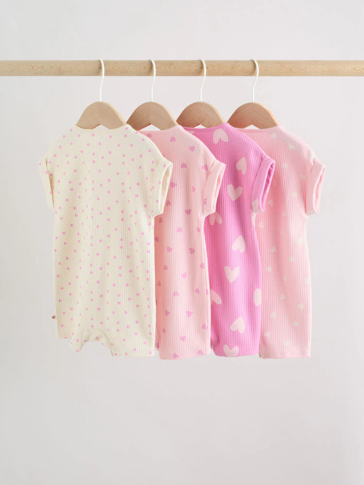 Pink Tonal Heart Popper Through Jersey Baby Rompers 3 Pack