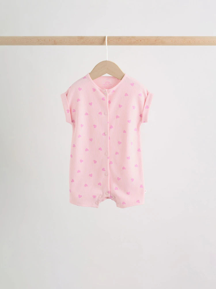 Pink Tonal Heart Popper Through Jersey Baby Rompers 3 Pack