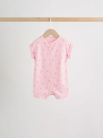 Pink Tonal Heart Popper Through Jersey Baby Rompers 3 Pack
