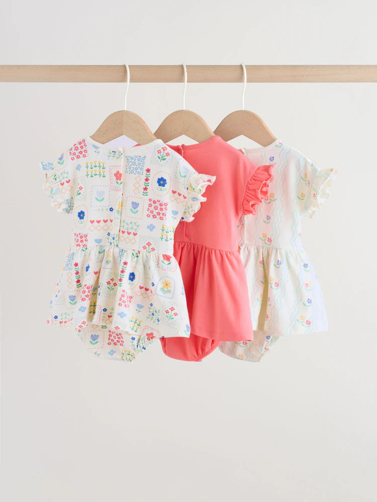 Red and White Embroidered Patterned Jersey Baby Rompers 3 Pack