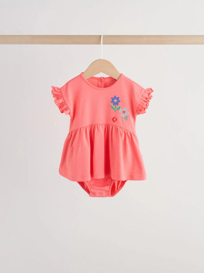 Red and White Embroidered Patterned Jersey Baby Rompers 3 Pack