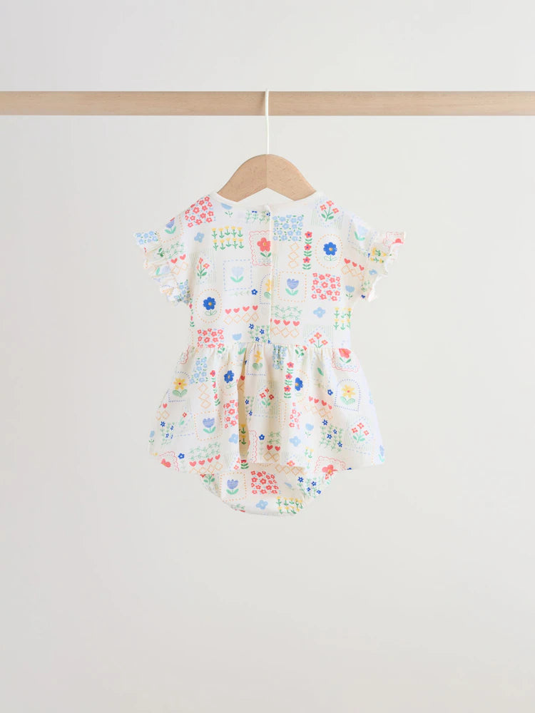 Red and White Embroidered Patterned Jersey Baby Rompers 3 Pack