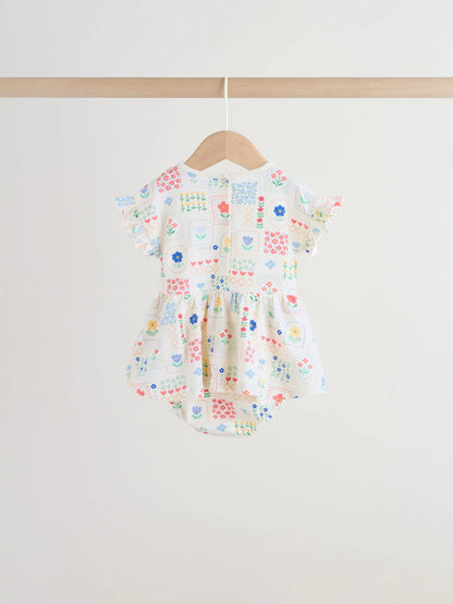 Red and White Embroidered Patterned Jersey Baby Rompers 3 Pack
