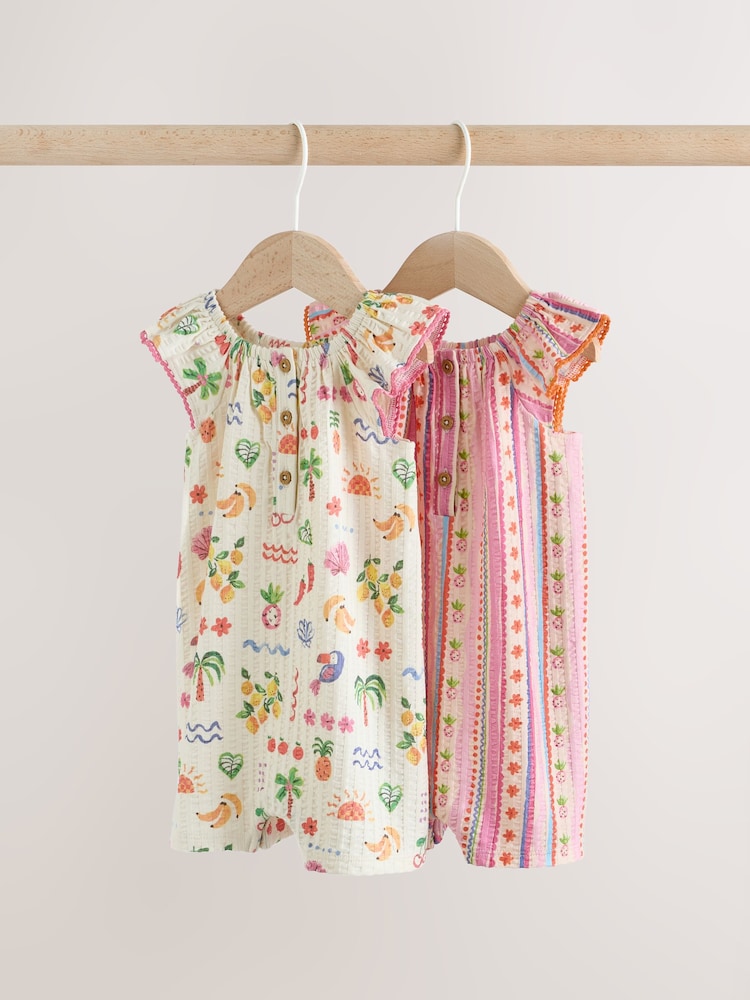 Natural/Coral Fruit Printed Textured Jersey Baby Rompers 2 Pack - Natural/Coral Fruit Printed Textured / 12-18 Months (80-86cm)
