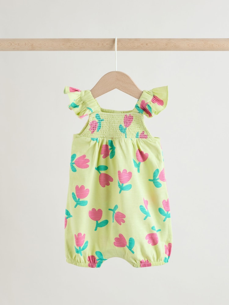 Purple and Green Floral 2 Pack Smocked Smocked Baby Rompers 2 Pack