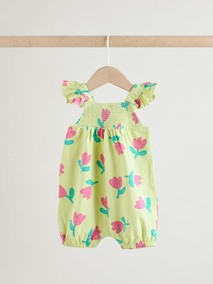 Purple and Green Floral 2 Pack Smocked Smocked Baby Rompers 2 Pack