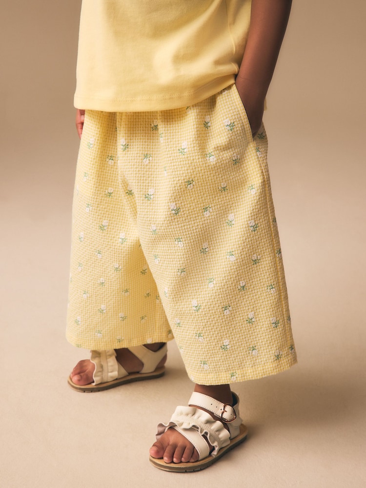 Lemon Yellow Ditsy Pullon Wide Leg Trousers (3mths-7yrs)