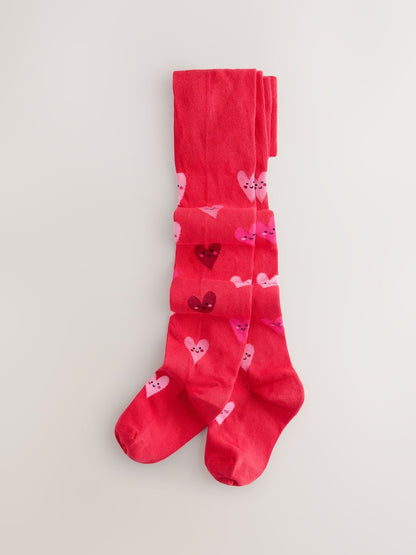 Red Cotton Rich Heart Tights - Size Up To 6 Months (50 - 68cm)