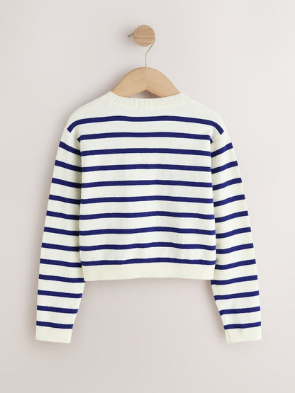 Navy Stripe Button Up Cardigan (3mths-16yrs) - Size 3-6 Months (62-68cm)