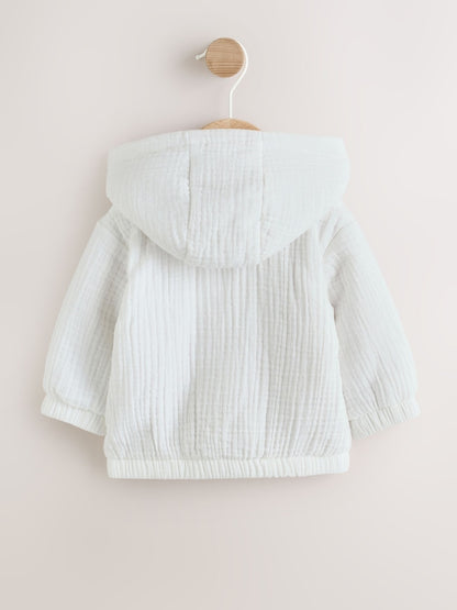 White Crinkled Baby Hooded Jacket - Size Up to 1 Month (56cm)