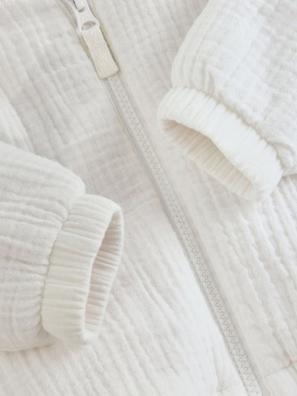 White Crinkled Baby Hooded Jacket - Size Up to 1 Month (56cm)