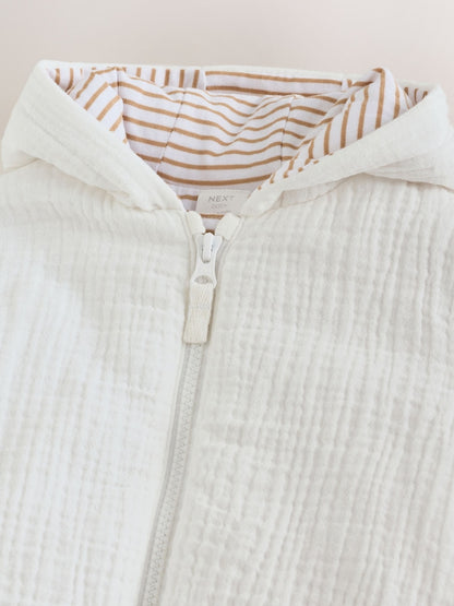 White Crinkled Baby Hooded Jacket - Size Up to 1 Month (56cm)