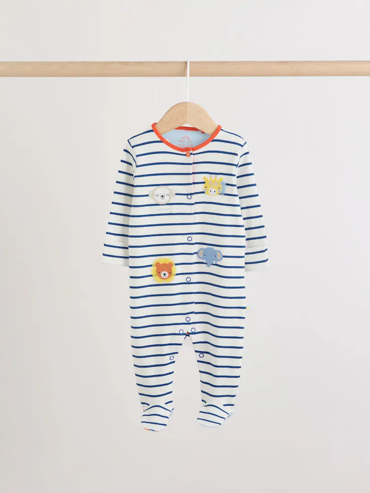 Blue Safari Baby Sleepsuits 3 Pack