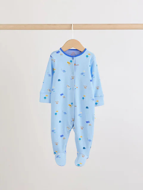 Blue Safari Baby Sleepsuits 3 Pack
