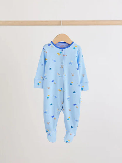 Blue Safari Baby Sleepsuits 3 Pack