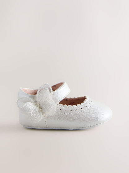 White Shimmer Butterfly Mary Jane Baby Shoes (0-18mths) - Size Up To 3 Months (50 - 62cm)
