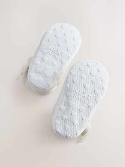 White Shimmer Butterfly Mary Jane Baby Shoes (0-18mths) - Size Up To 3 Months (50 - 62cm)